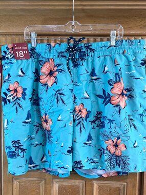 Men’s Swim Trunks Mesh Lining Pockets Drawstring Closure Blue/orange XXL